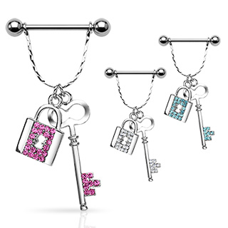 Piercing t�ton pendentif cl� et cadenas