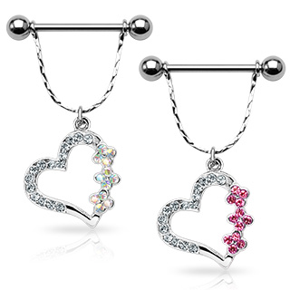 Piercing t�ton pendentif coeur fleuri