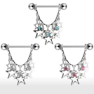 Piercing t�ton pendentif d'�toiles et pierres.