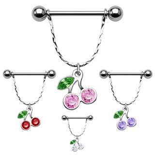 Piercing t�ton pendentif feuille et cerises