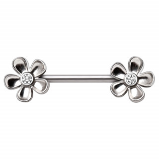 Piercing t�ton petites fleurs � pierres claires