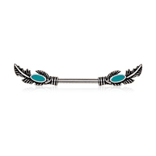 Piercing t�ton � plumes avec turquoise