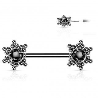 Piercing t�ton push-in � �toiles de perles et strass - Noir