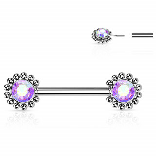 Piercing t�ton push-in � fleurs strass perl�es - Aurore Bor�ale