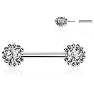 Piercing t�ton push-in � fleurs strass perl�es - clair