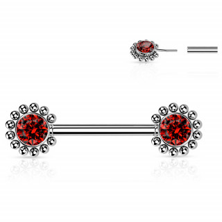Piercing t�ton push-in � fleurs strass perl�es - rouge
