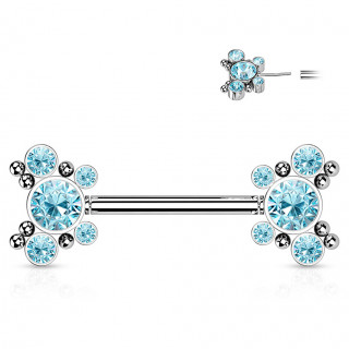 Piercing t�ton push-in � papillons strass - bleu aqua