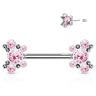 Piercing t�ton push-in � papillons strass - rose