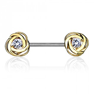 Piercing t�ton � roses dor�es en spirales � strass