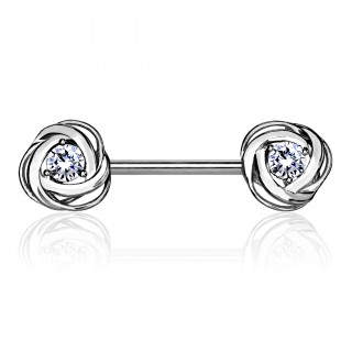 Piercing t�ton � roses en spirales � strass clairs