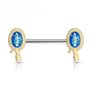 Piercing t�ton � serpent dor� autour d'une opale bleue