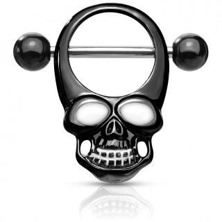 Piercing t�ton skull noir aux yeux blancs emaill�s