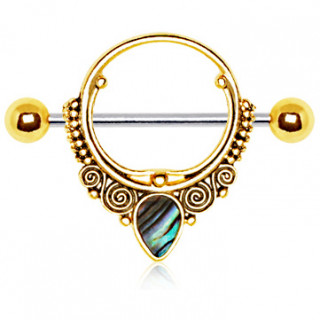 Piercing t�ton style antique avec nacre d'abalone