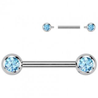 Piercing T�ton Titane � boules serties bleu aqua