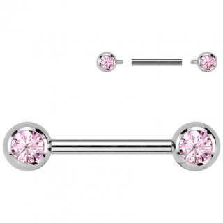 Piercing T�ton Titane � boules serties roses