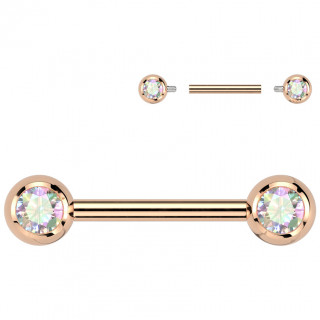 Piercing T�ton Titane cuivr� � boules serties aurore bor�ale