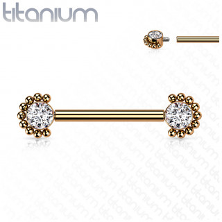 Piercing t�ton Titane Cuivr� � zirconiums perl�s (filetage interne)