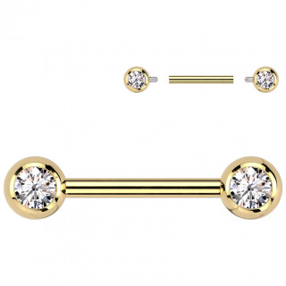 Piercing T�ton Titane dor� � boules serties claires