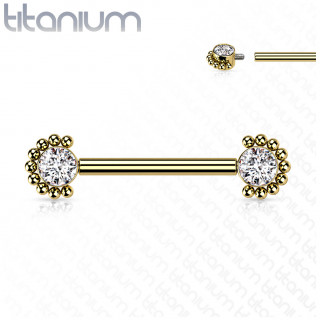Piercing t�ton Titane Dor� � zirconiums perl�s (filetage interne)