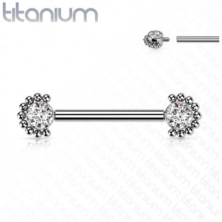 Piercing t�ton Titane � zirconiums clairs perl�s (filetage interne)