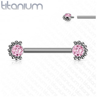 Piercing t�ton Titane � zirconiums roses perl�s (filetage interne)