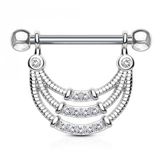 Piercing t�ton triple ligne courb�e sertie style cordage