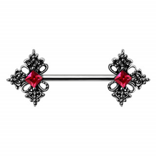 Piercing t�ton vintage style onemental � pierres losanges pourpres