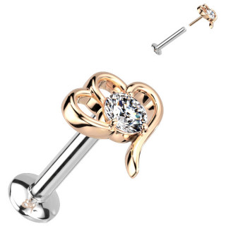 Piercing tige labret push-in � couronne effet coeur Cuivr�e sertie (l�vre, tragus, h�lix...)