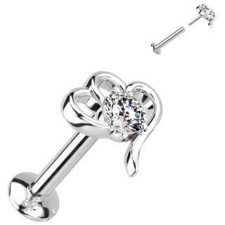 Piercing tige labret push-in � couronne effet coeur sertie (l�vre, tragus, h�lix...)