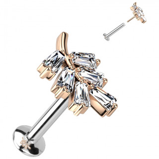 Piercing tige labret push-in � feuille Cuivr�e sertie (l�vre, tragus, h�lix...)