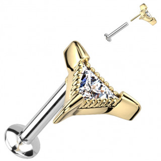 Piercing tige labret push-in � triangle Dor� serti (l�vre, tragus, h�lix...)
