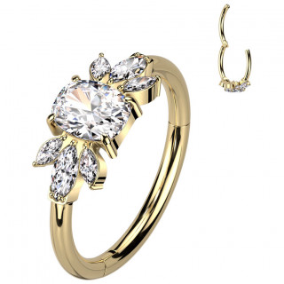 Piercing Titane anneau charni�re dor� � pierre centrale bord�e de marquises