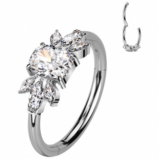 Piercing Titane anneau charni�re � pierre centrale bord�e de marquises