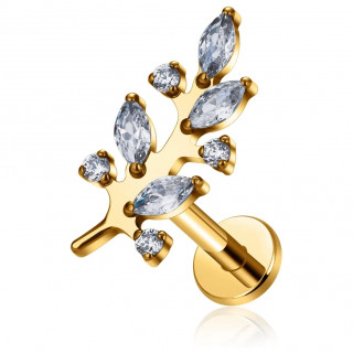 Piercing Titane dor� branche de zirconiums (l�vre et oreille)