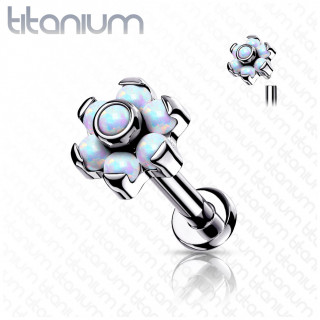 Piercing Titane fleur d'opales Blanches (l�vre et oreille) - Filetage interne