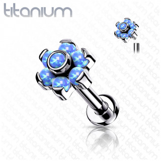 Piercing Titane fleur d'opales Bleues (l�vre et oreille) - Filetage interne