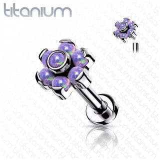 Piercing Titane fleur d'opales Pourpres (l�vre et oreille) - Filetage interne