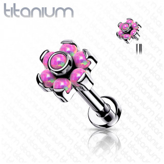 Piercing Titane fleur d'opales Roses (l�vre et oreille) - Filetage interne