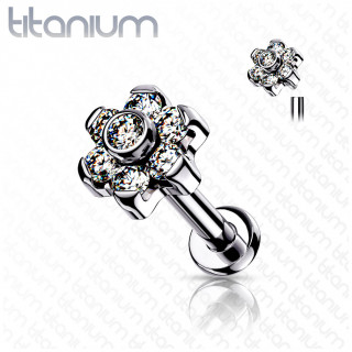 Piercing Titane fleur zirconiums clairs (l�vre et oreille) - Filetage interne