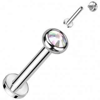 Piercing Titane Labret � cristal aurore bor�ale et filetage interne (l�vre, tragus, h�lix...)