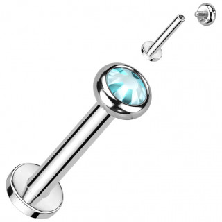 Piercing Titane Labret � cristal bleu aqua et filetage interne (l�vre, tragus, h�lix...)
