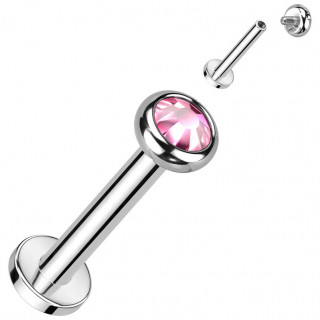 Piercing Titane Labret � cristal rose et filetage interne (l�vre, tragus, h�lix...)