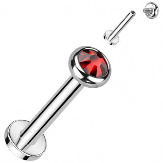Piercing Titane Labret � cristal rouge et filetage interne (l�vre, tragus, h�lix...)