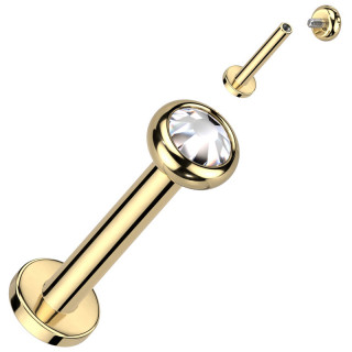 Piercing Titane Labret dor� � cristal et filetage interne (l�vre, tragus, h�lix...)