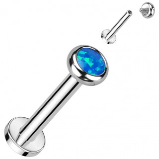 Piercing Titane Labret � Opale bleue et filetage interne (l�vre, tragus, h�lix...)