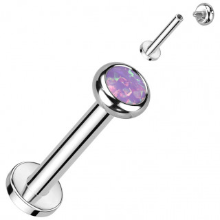 Piercing Titane Labret � Opale violette et filetage interne (l�vre, tragus, h�lix...)