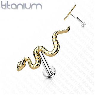 Piercing Titane labret � serpent dor� (tige push-in)