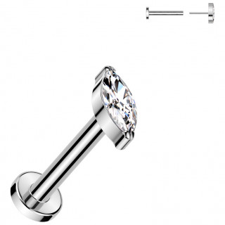 Piercing Titane push-in � zirconium en amande et base �troite (narine, tragus, h�lix...)