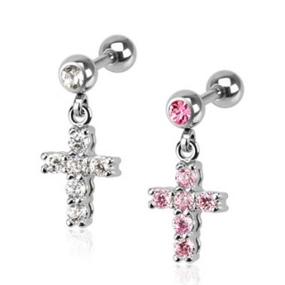 Piercing tragus � pendentif croix latine pav�e de pierres