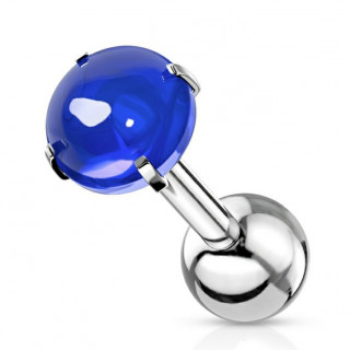 Piercing tragus acier � cabochon Bleu (filetage interne)